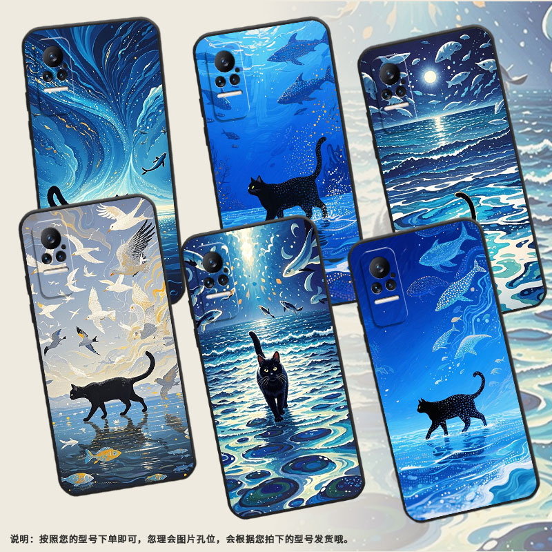 适用小米Civi1S手机壳civi2超薄海面上黑猫Xiaomi耐磨mix4保护套POCOX7商务小米Note10Pro硅胶M1910F4E软壳