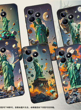 适用realmec30手机壳c65超薄rmx2180纯黑色c17防摔自由女神像真我c20软壳rmx3261保护套c25高级硅胶男女款