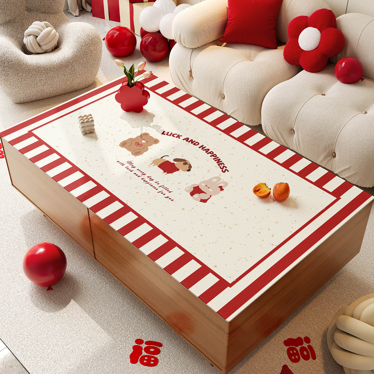 红色茶几桌垫防水防油免洗餐桌垫2026新款新年喜庆桌垫台面保护垫,居家布艺,桌布,淘宝优惠券,粉丝福利购,淘宝优惠卷