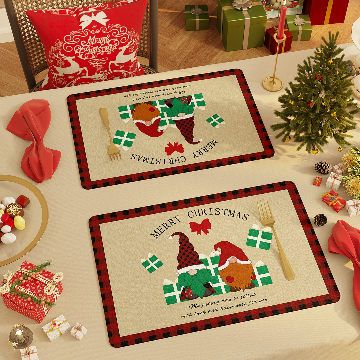 圣诞装饰餐垫防水防油餐桌垫卡通