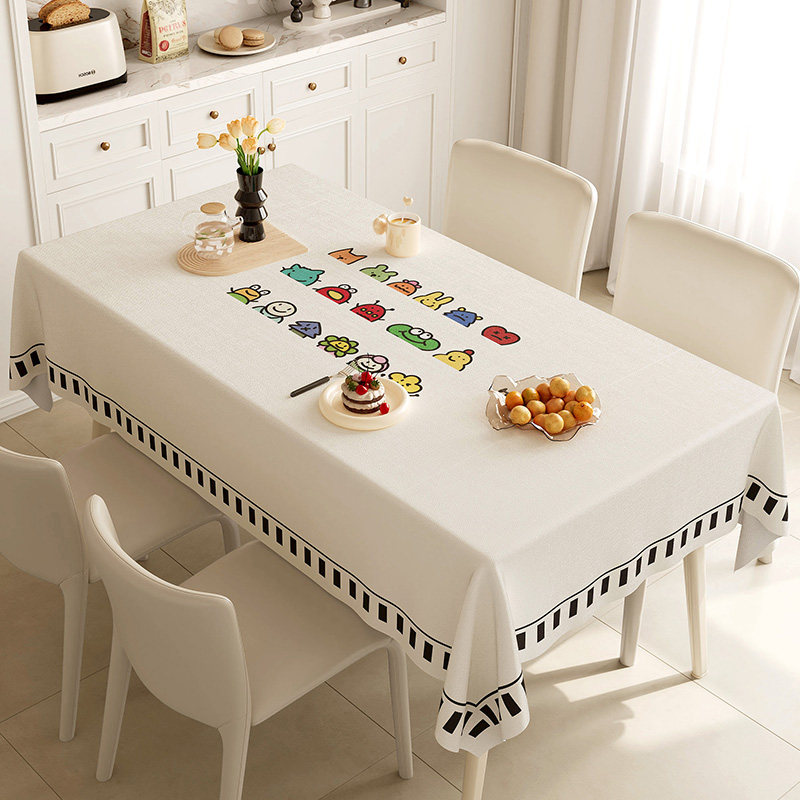 奶油风餐桌桌布用布艺高级感长方形2025新款卡通桌面保护垫台布,居家布艺,桌布,淘宝优惠券,粉丝福利购,淘宝优惠卷