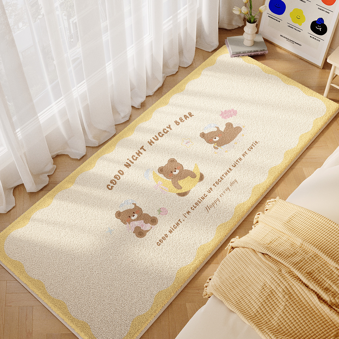 奶油风床边毯轻奢高级感长条地毯