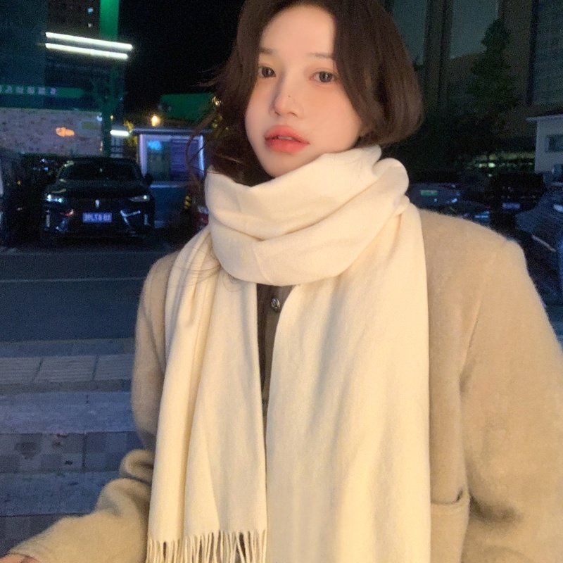 2025新款纯色围巾女秋冬季百搭高级感披肩仿羊绒白色加大加厚围脖