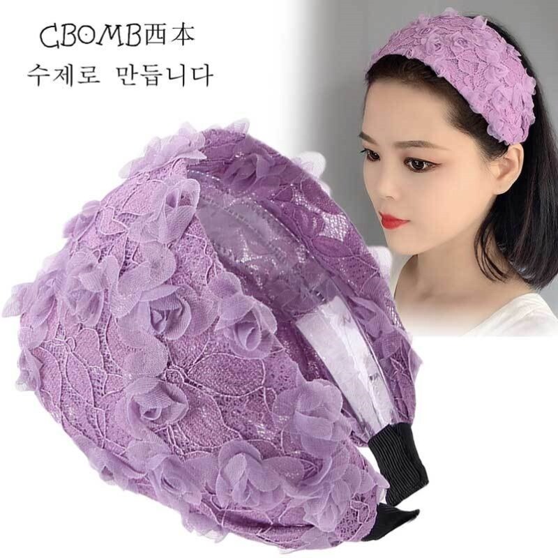 发箍女宽边韩版蕾丝花朵带齿防滑发卡遮白发头窟洗脸外出发夹发饰
