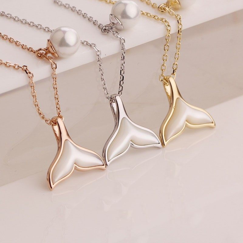 纯18K金进口莫桑石轻奢小众设计感高级贝母轻奢鱼尾珍珠项链新款