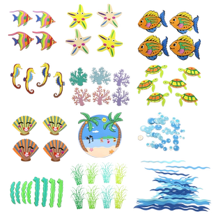 海洋主题教室布置幼儿园小学海底世界装饰贴画黑板报装饰墙贴泡沫