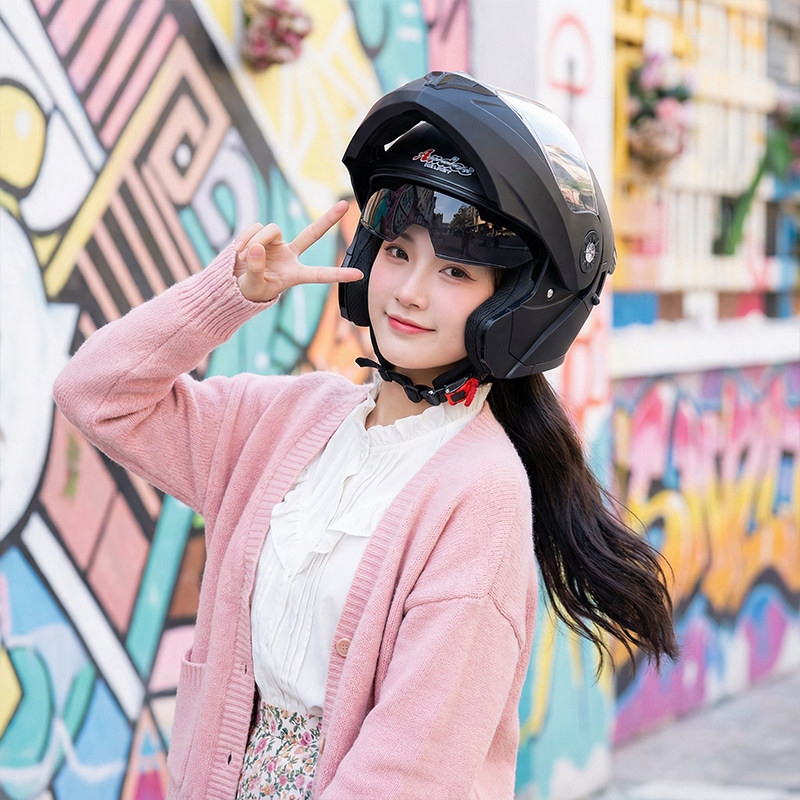 新国标认证电动电瓶车头盔男女士冬季保暖全盔四季通用安全揭面盔