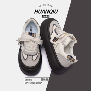 环球厚底板鞋女2025新款春秋百搭chic鞋子女休闲学生轻便大头女鞋