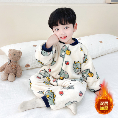 男女童法兰绒双层加厚连体家居服