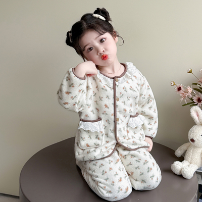 女童睡衣秋冬季珊瑚绒家居服套装