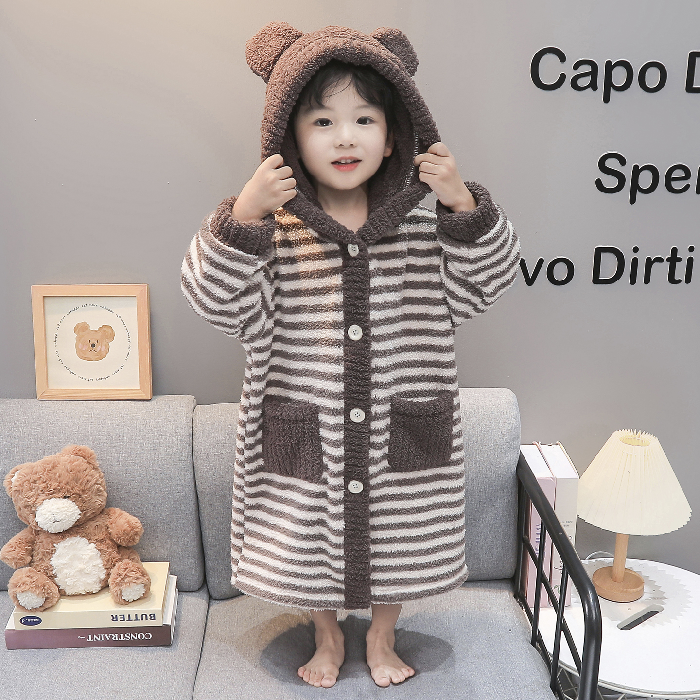 法兰绒秋冬季连帽加厚