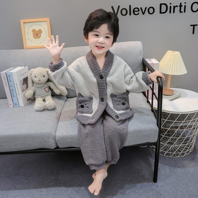 儿童半边绒睡衣套装珊瑚绒