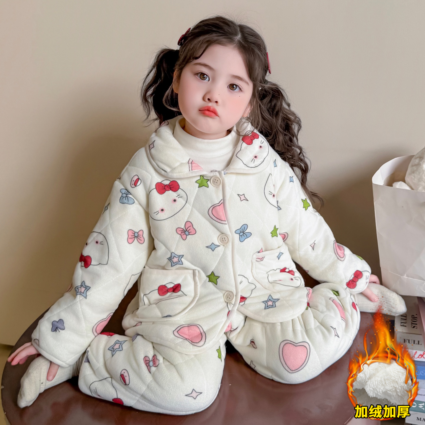 儿童睡衣女童三层加厚夹棉款