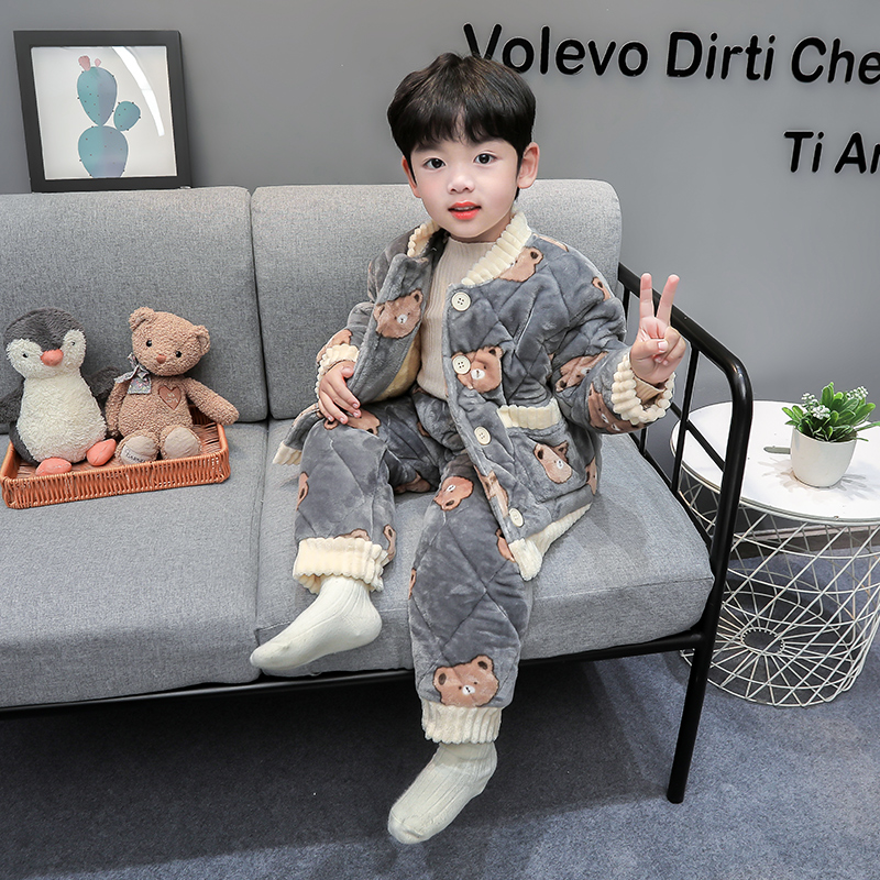 男童三层夹棉加厚家居服套装