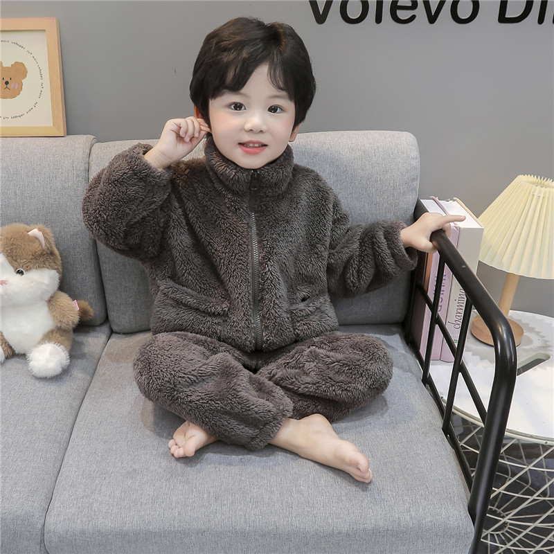 儿童睡衣男童珊瑚绒秋冬季法兰绒