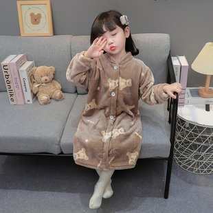 儿童连体睡衣珊瑚绒浴袍小女孩宝宝秋冬法兰绒家居服卡通长款睡裙