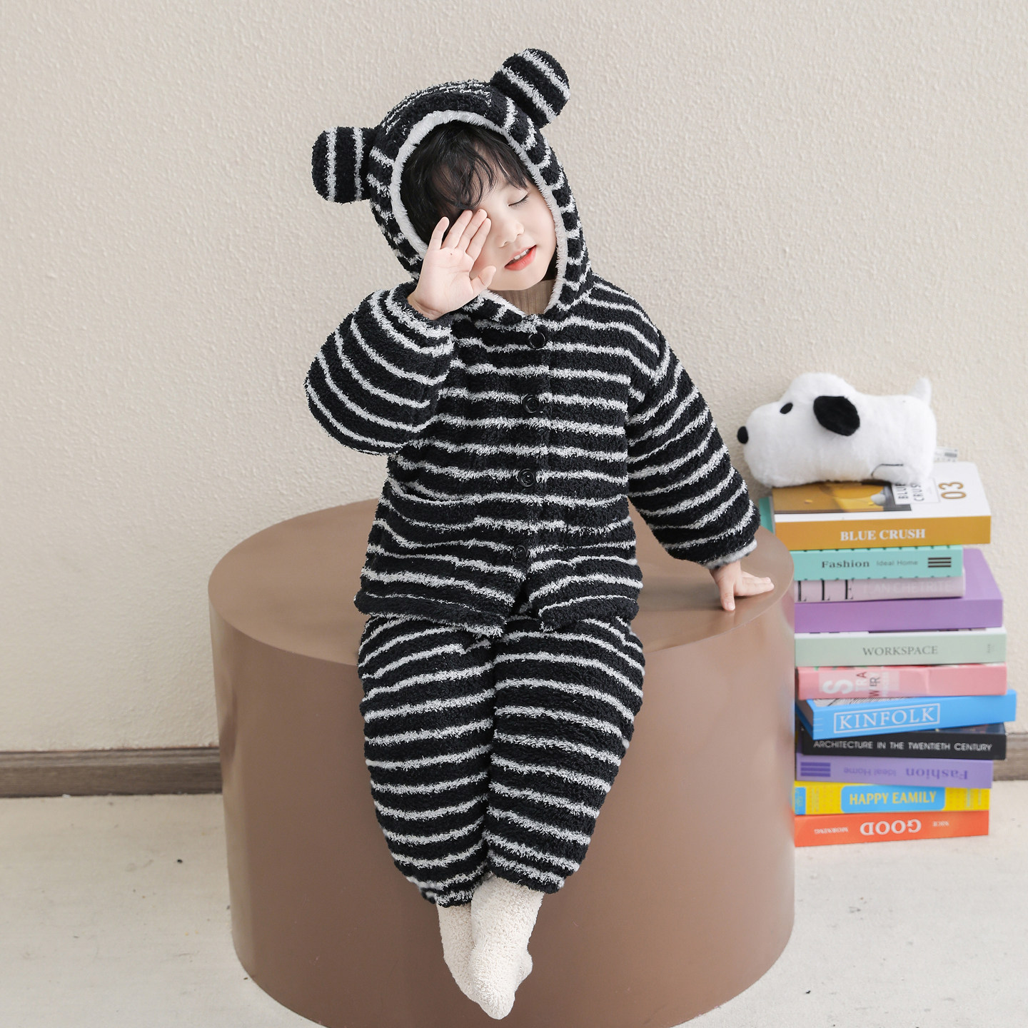 男童法兰绒双层加厚家居服套装