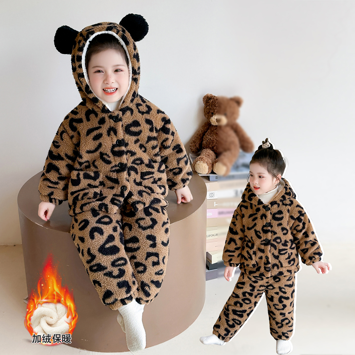 女童加绒加厚珊瑚绒家居服套装