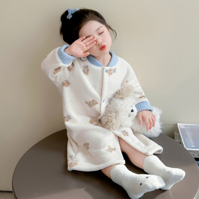 女童睡衣秋冬季雪粒绒加厚珊瑚绒