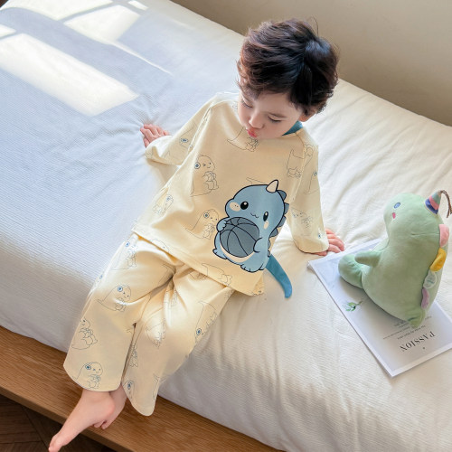 儿童睡衣男童纯棉春秋季男孩羊毛拉架长袖宝宝A类全棉家居服套装