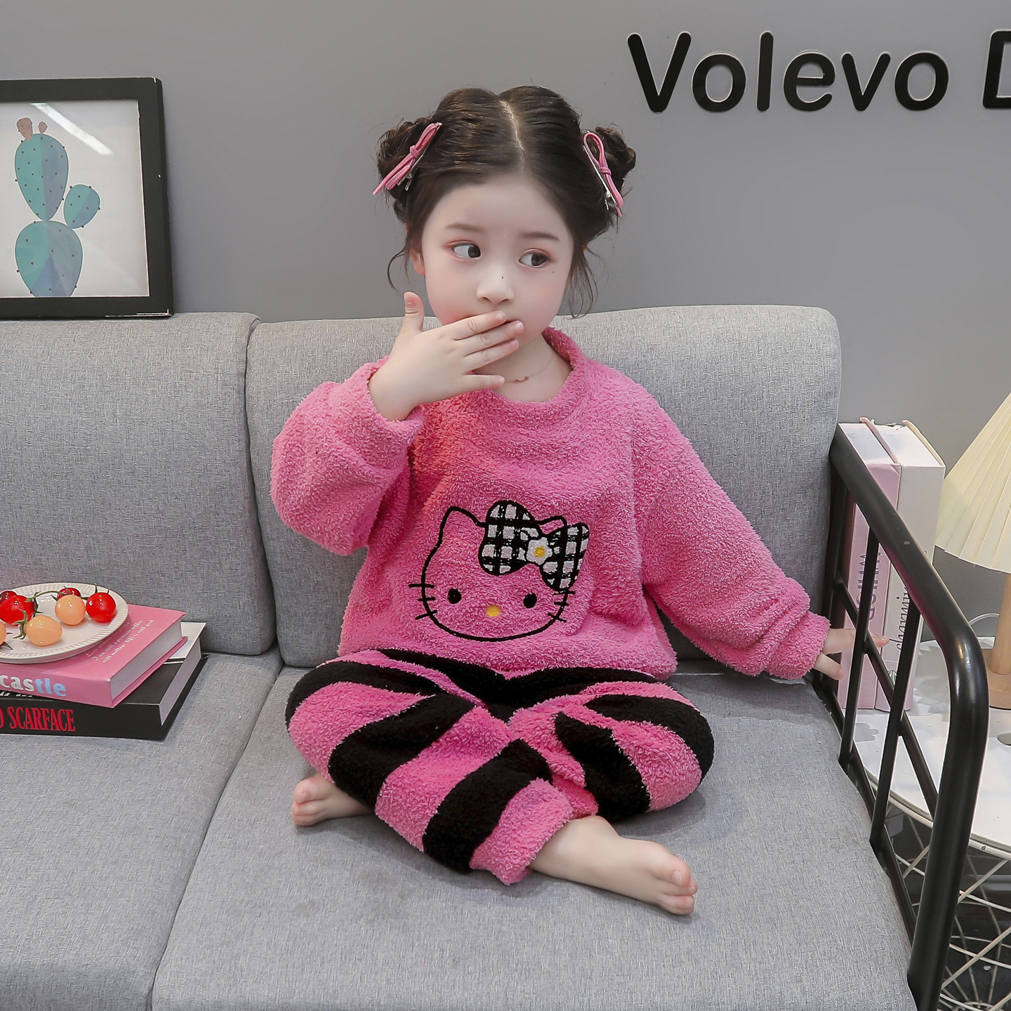 女童冬季珊瑚绒睡衣加厚半边绒