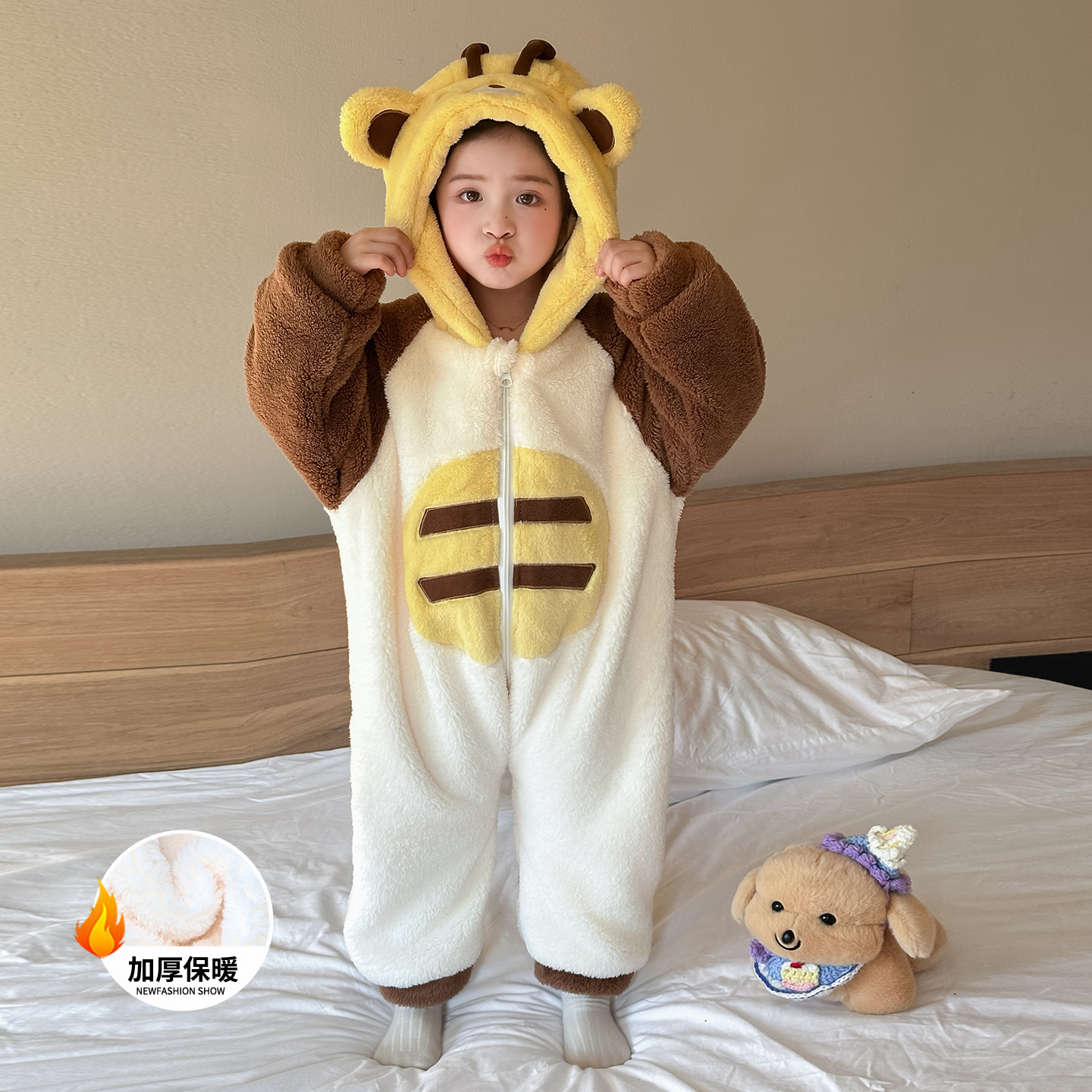 女童连体衣冬季法兰绒双层加厚款