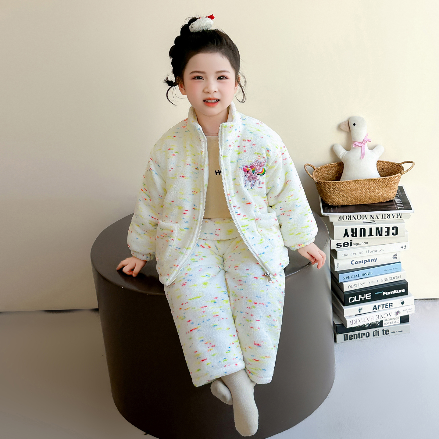 女童睡衣冬季加绒加厚儿童家居服