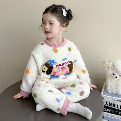 女童睡衣秋冬季女孩加厚法兰绒家居服儿童宝宝保暖卡通珊瑚绒套装