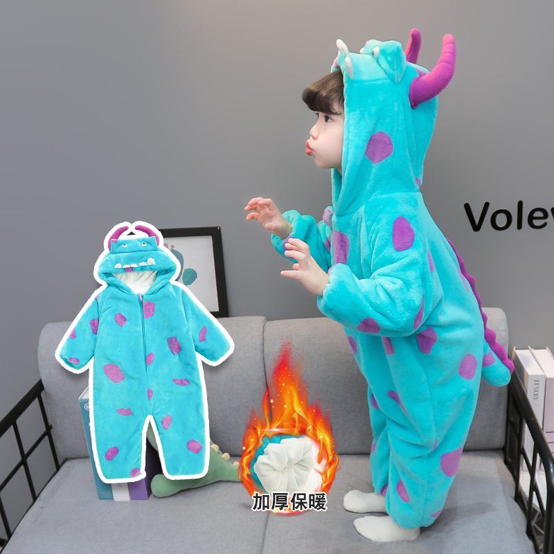 女童睡衣秋冬珊瑚绒双层加厚款儿童法兰绒家居服小女孩保暖连体