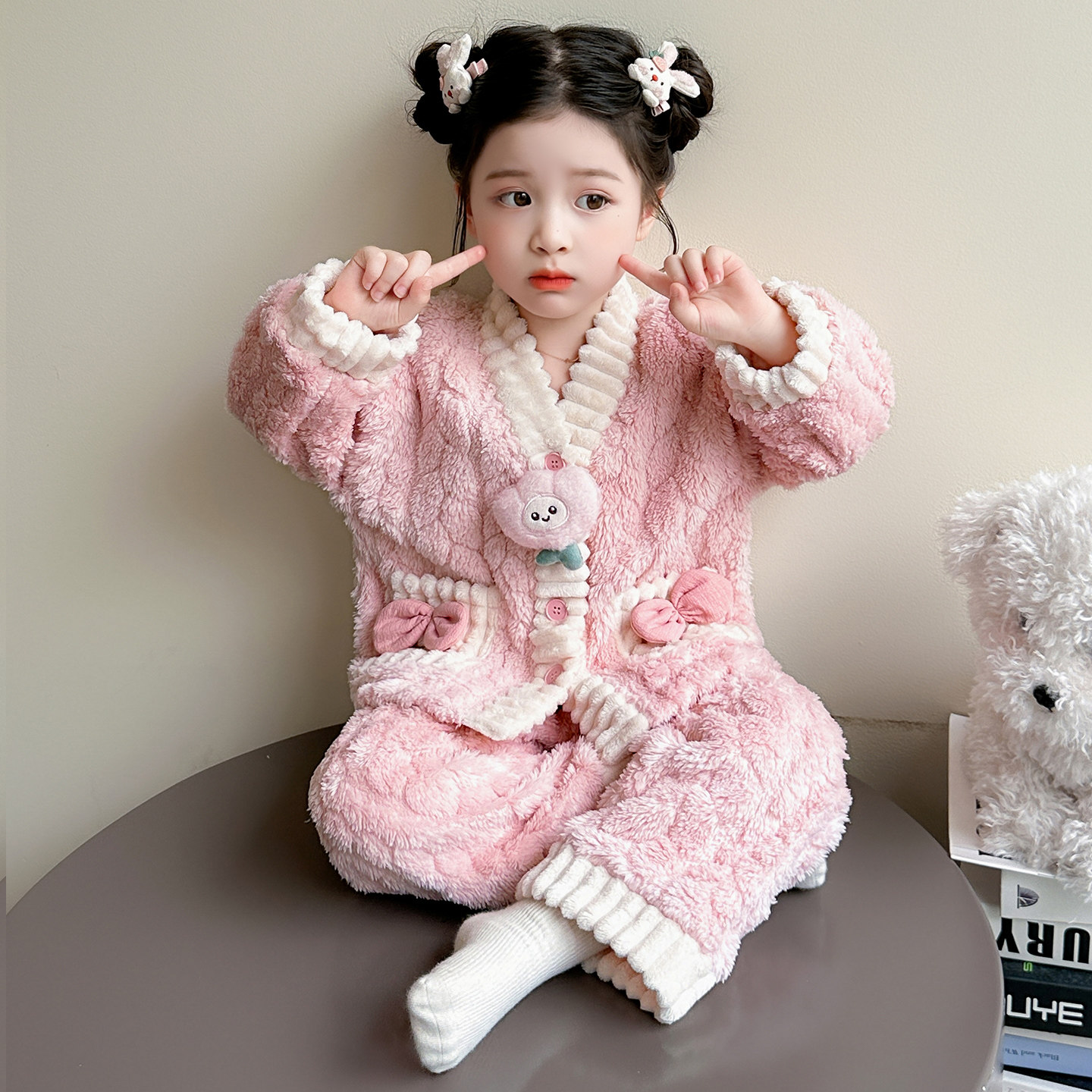 儿童睡衣秋冬季法兰绒女孩加绒