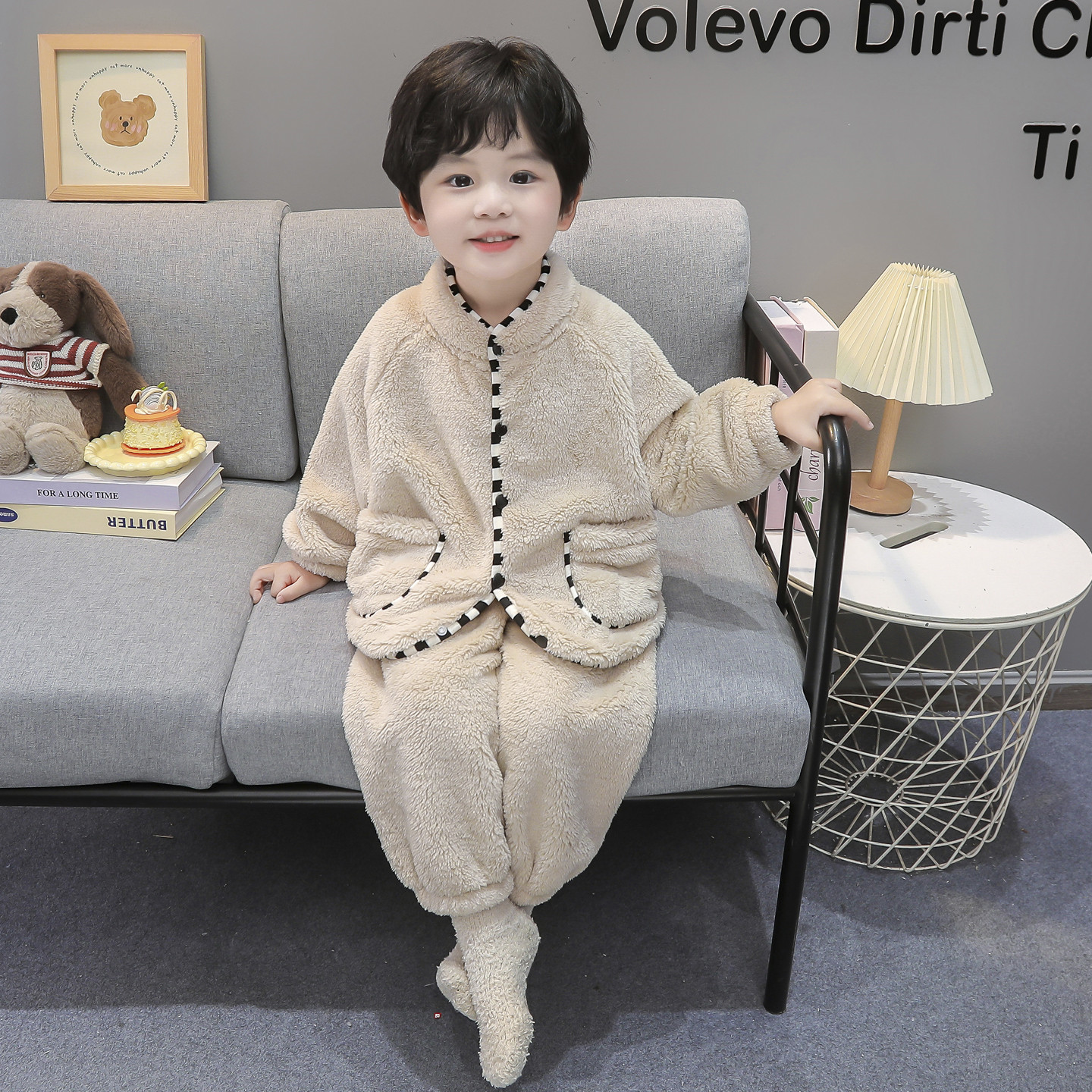 男童珊瑚绒秋冬款家居服套装