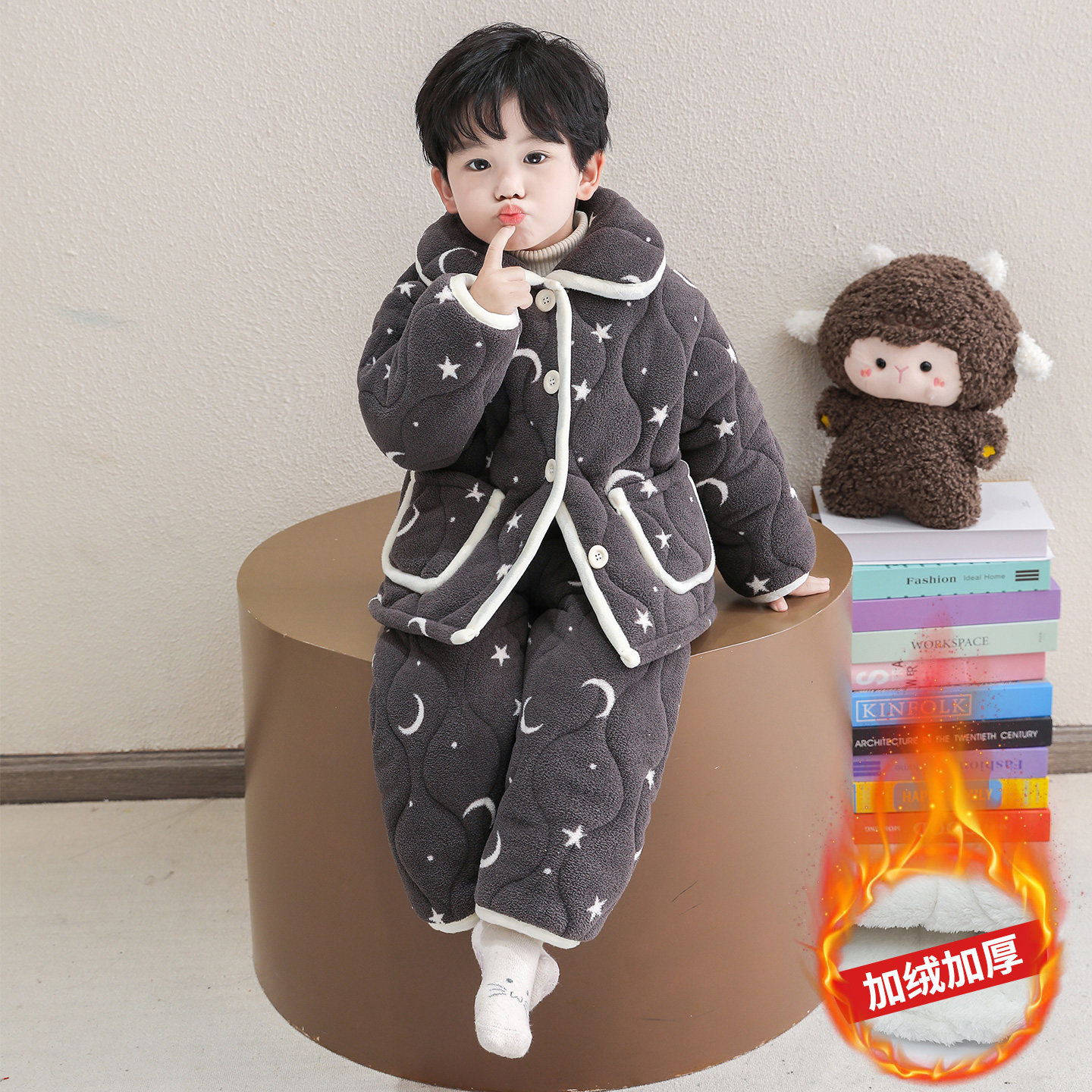 儿童三层夹棉冬款睡衣加绒加厚宝宝中小童软绵绵家居服男女童睡衣,童装/婴儿装/亲子装,家居服套装,淘宝优惠券,粉丝福利购,淘宝优惠卷