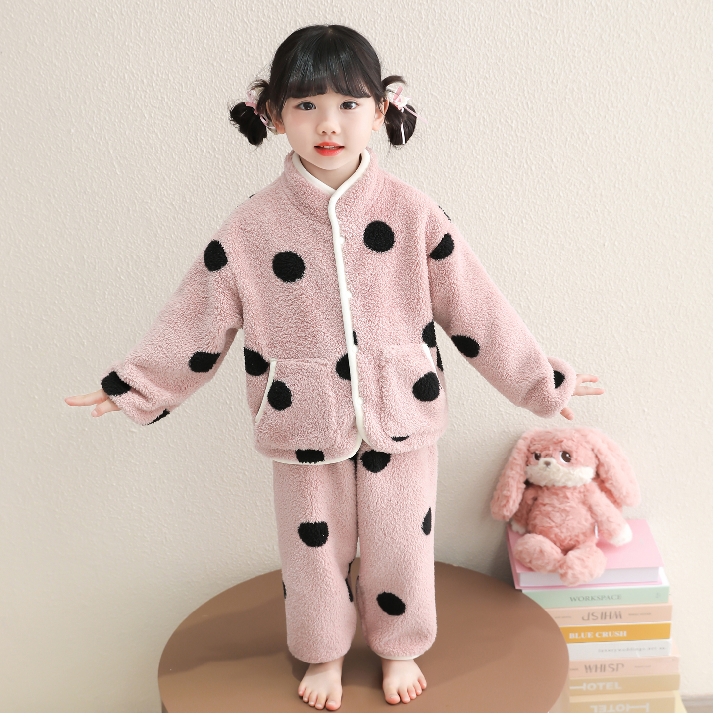 女童珊瑚绒开衫睡衣冬季2025新款女孩宝宝加厚秋冬儿童家居服套装