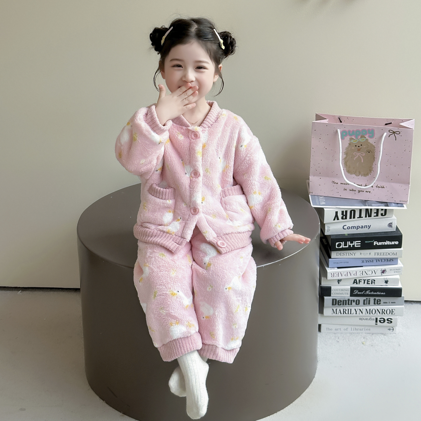 女童珊瑚绒秋冬季家居服套装