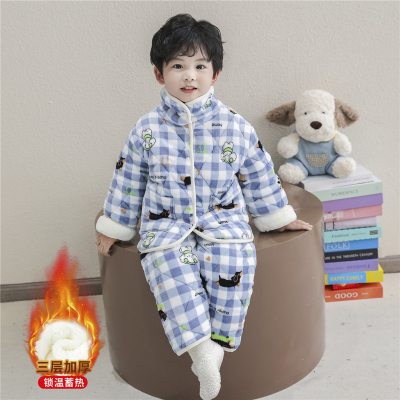 女童珊瑚绒三层加厚款家居服套装