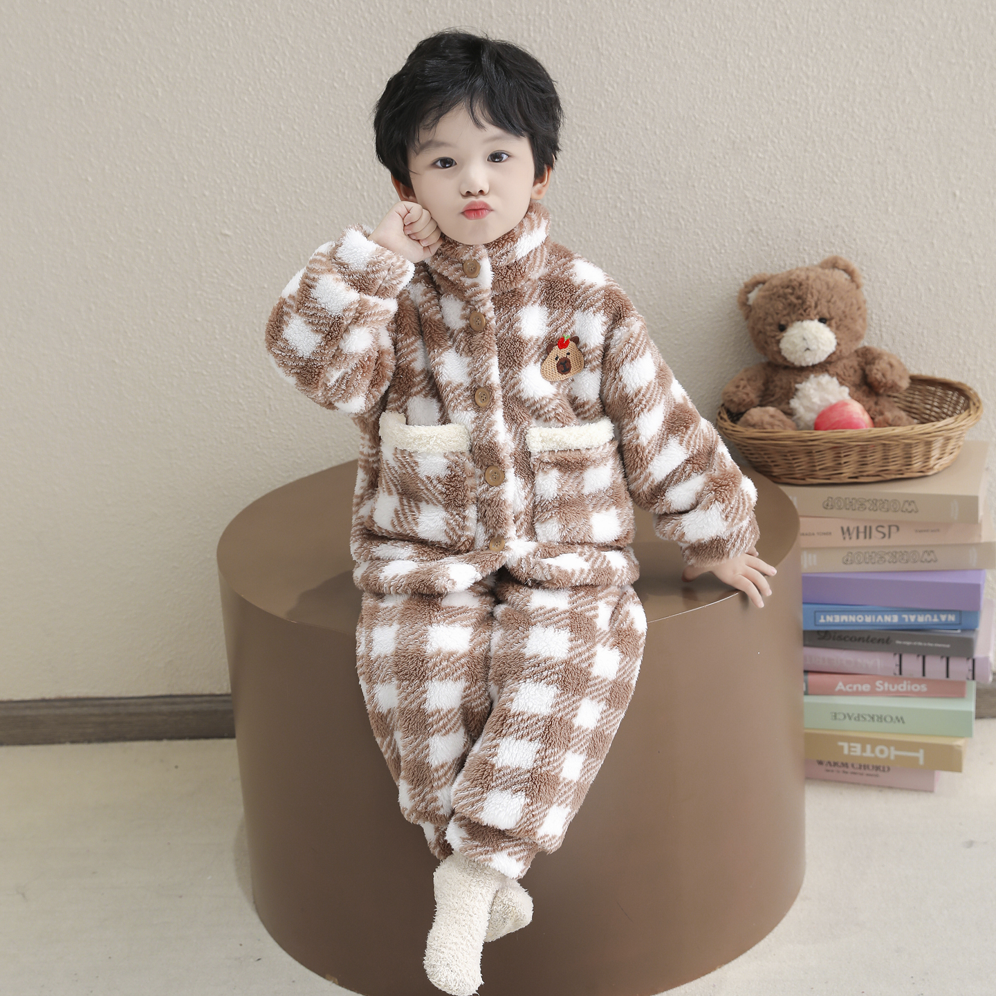 男童睡衣秋冬款珊瑚绒套装