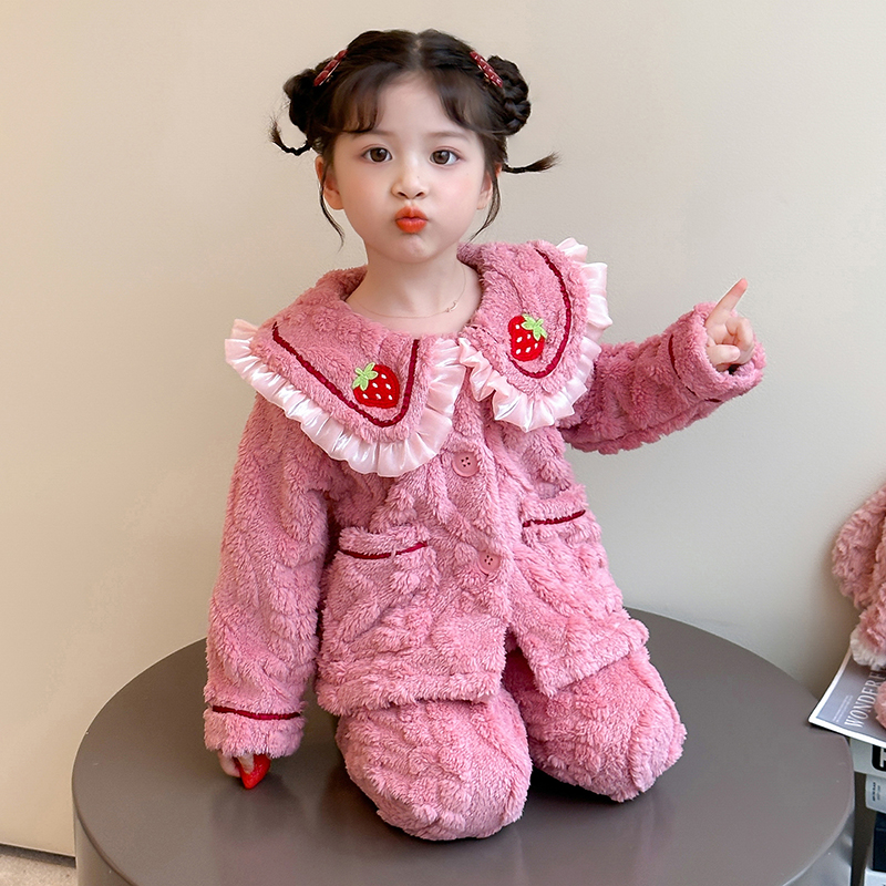 儿童睡衣女童秋冬款家居服套装