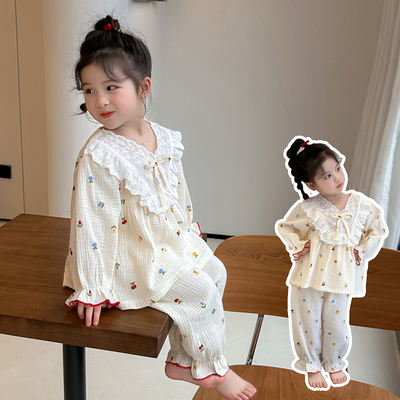 瑞巴蒂女童睡衣套装全棉长袖
