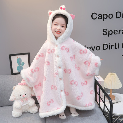 女童珊瑚绒卡通连帽浴袍