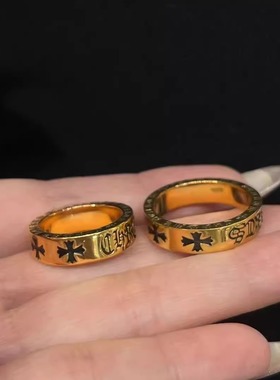 【中国金店】水贝黄金定制 足金999 电黑工艺 克罗心黑金戒指宽版