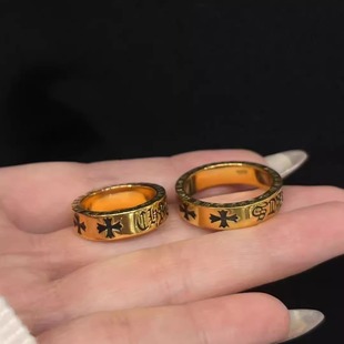 【中国金店】水贝黄金定制 足金999 电黑工艺 克罗心黑金戒指宽版