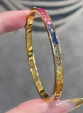 【中国金店】水贝黄金定制 足金999 5G彩虹渐变公主方钻手镯满钻