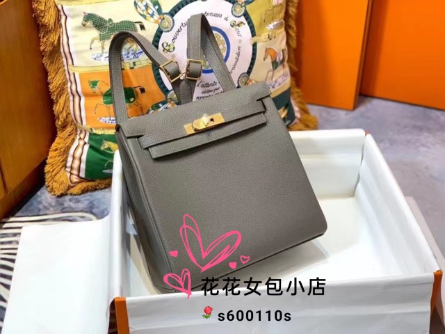 私人订制纯手工进口皮料蜡线缝制女士包包凯莉双肩背包锡器灰togo