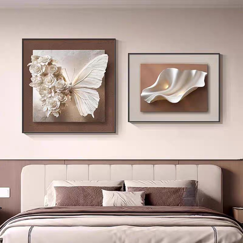 意式极简卧室画床头装饰画立体感餐厅挂画蝴蝶组合客厅背景墙壁画图片