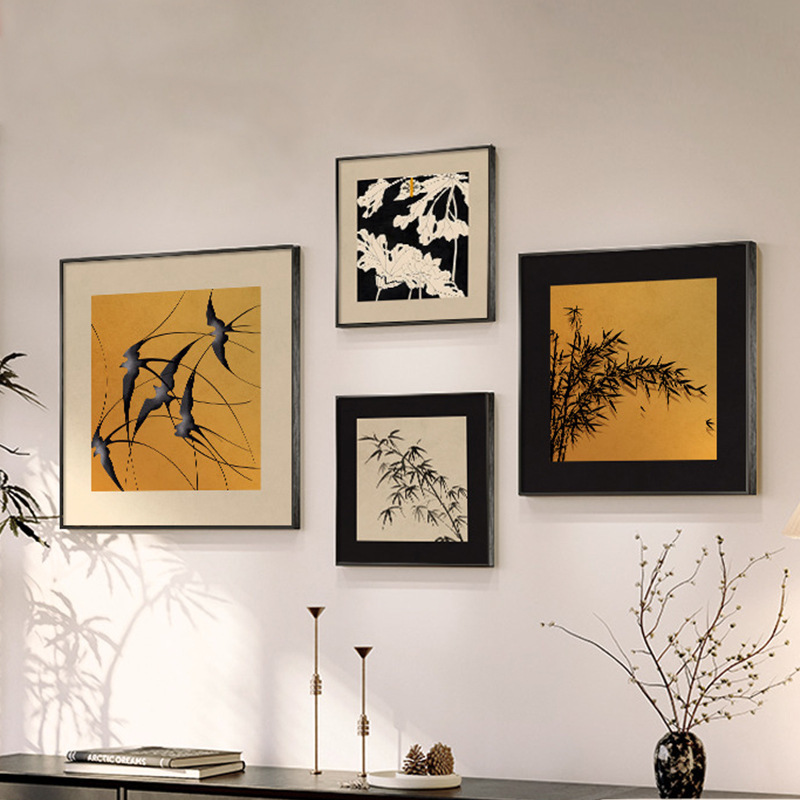 中古风客厅装饰画法式复古餐厅方形组合画高级感抽象入户玄关挂画图片