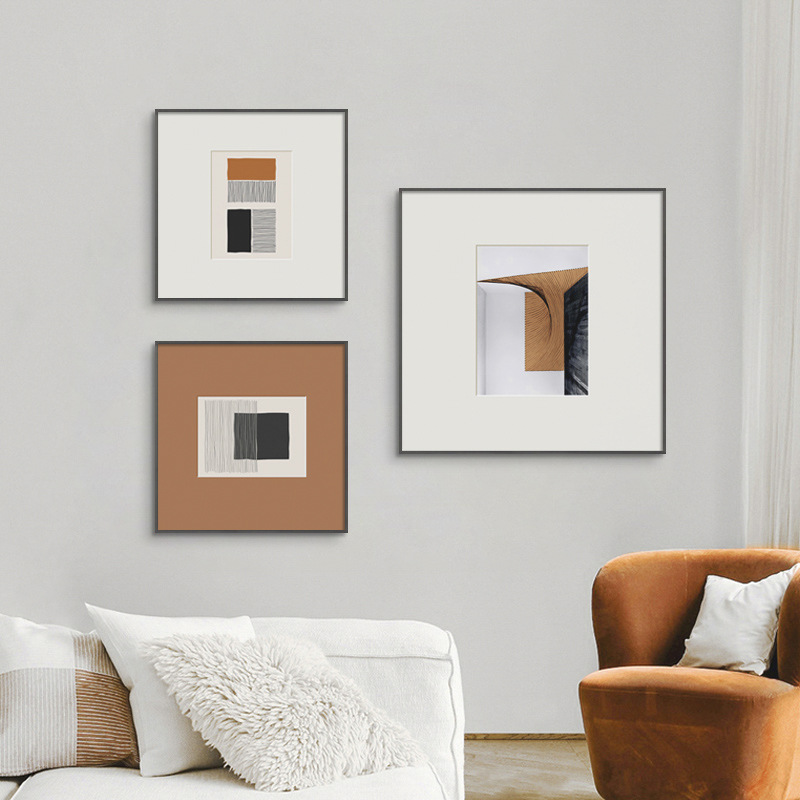 现代简约抽象线条客厅装饰画北欧艺术餐厅卧室橙色壁画晶瓷挂画图片