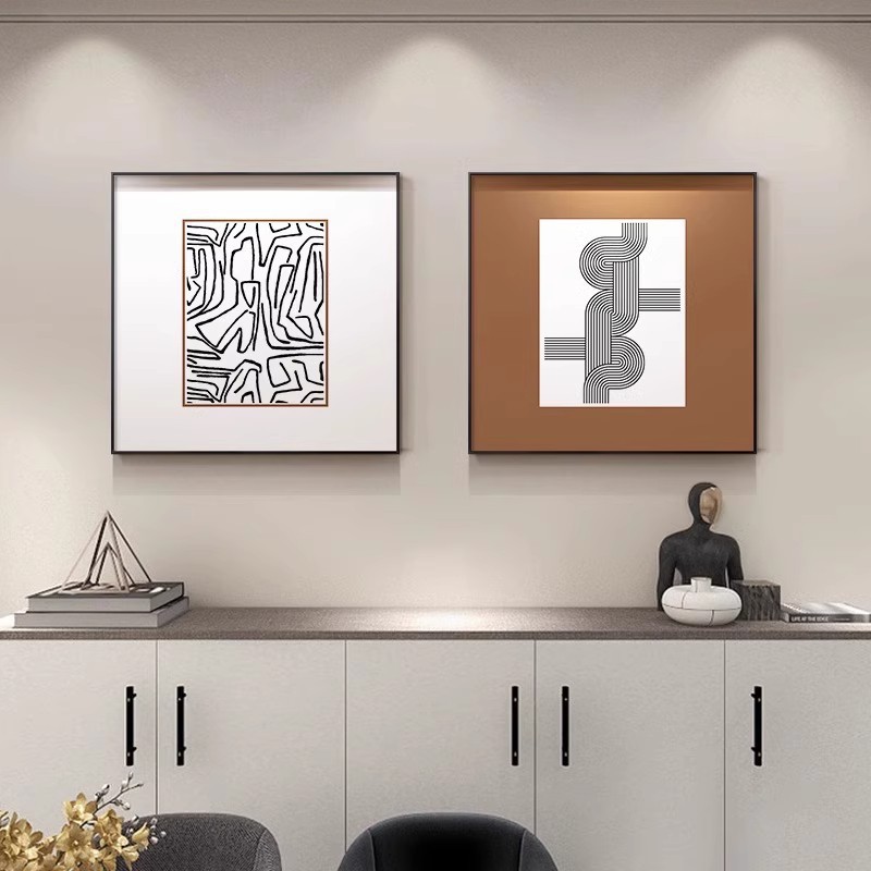抽象餐厅装饰画客厅沙发背景墙面挂画轻奢高档正方形卧室床头壁画图片