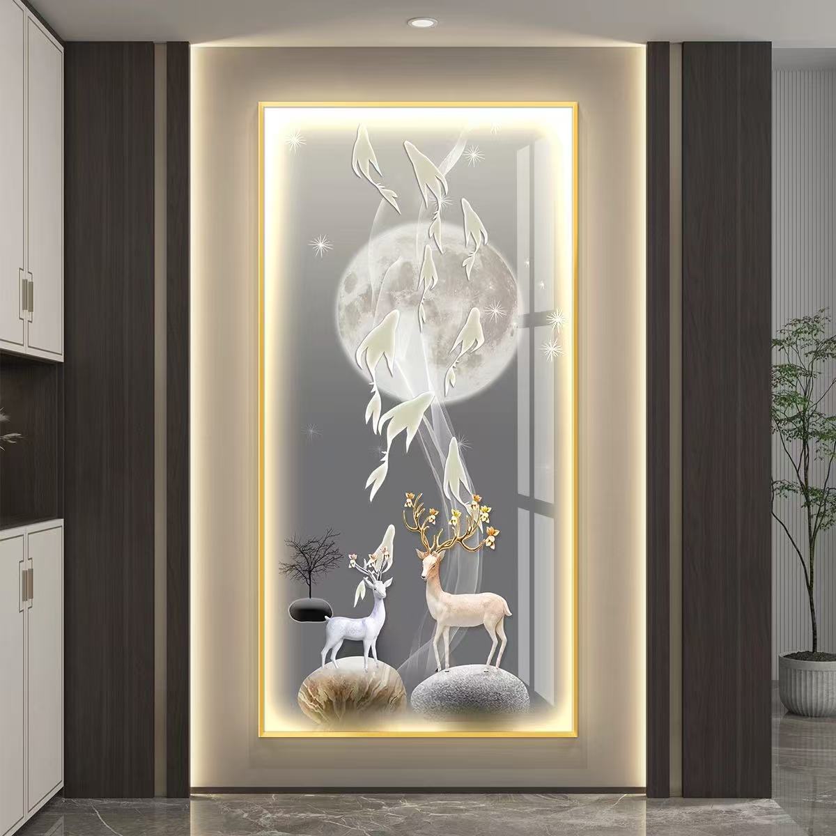定制led带灯入户玄关装饰画轻奢九鱼图挂画高级感走廊现代壁画图片