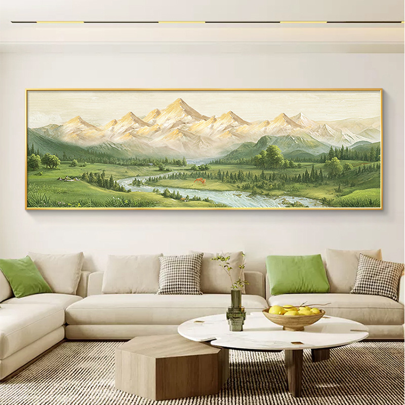 日照金山纯手绘肌理风景油画卧室酒店床头装饰画横幅客厅沙发挂画图片