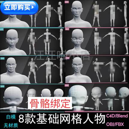 Blender网格人物3D模型角色骨骼绑定模型Blender/C4D/FBX/OBJ